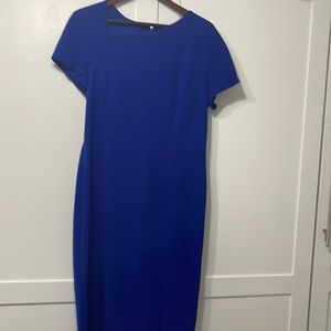 Maggy London Blue Midi Dress Asymmetrical Neck